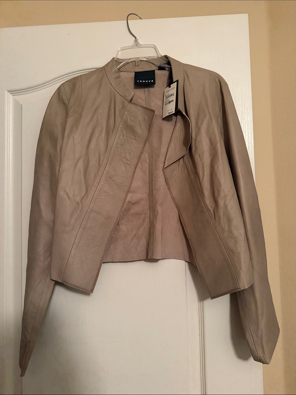 Trouvé Taupe Leather Cropped Jacket